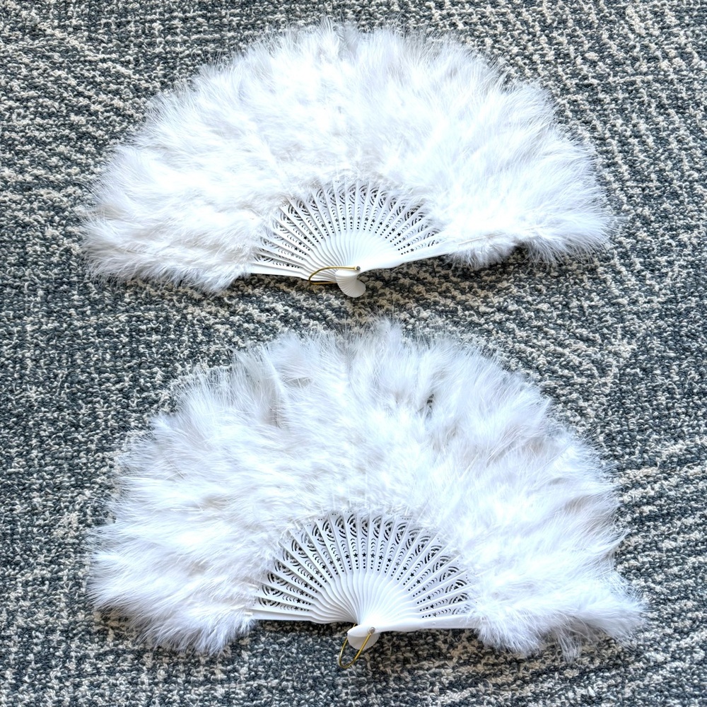 White Handheld Marabou Feather Costume Show Girl Festival Fans